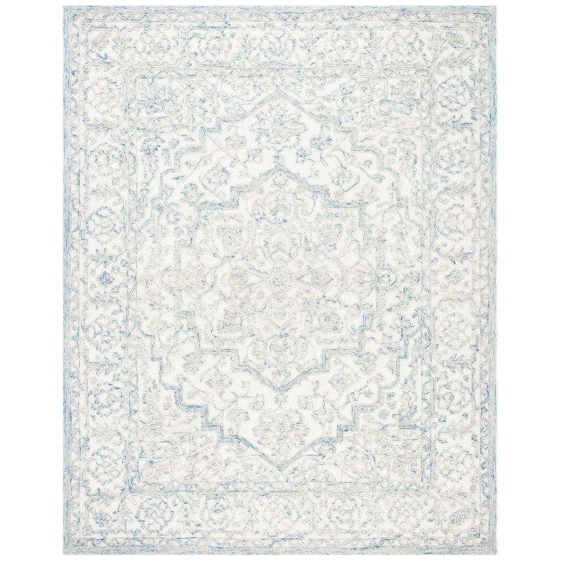 Tapis bleu / ivoire en laine touffeté à la main Conard, Rectangle 4 pi x 6 pi