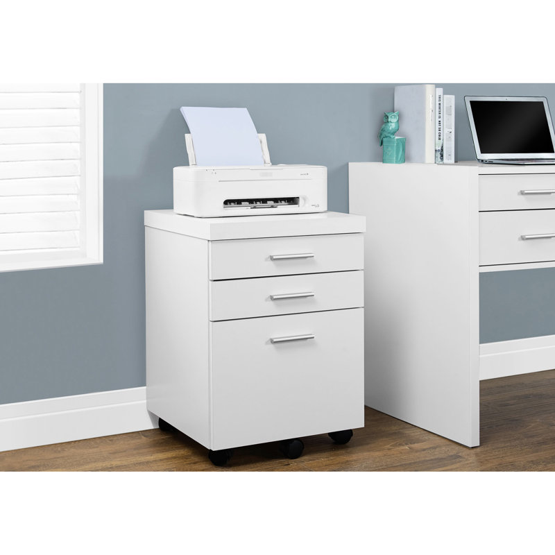 White Laminate Rolling File Cabinet, Storage Drawers For Office Work And Printer Stand Accessory Cabinet On Frame, Laminate,
