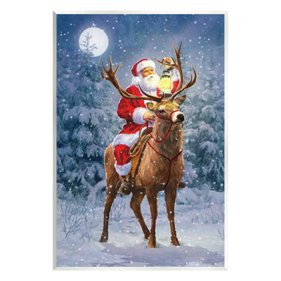«Santa Riding Reindeer Landscape» par Pip Wilson, peinture