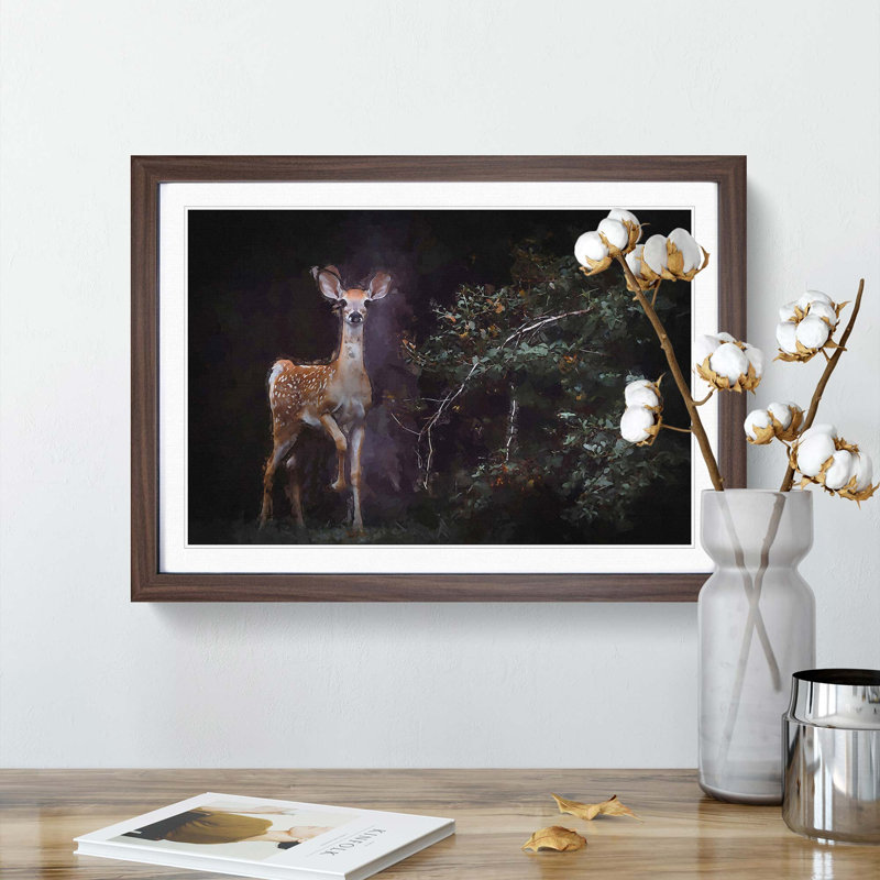 Curious Fawn in Abstract - Picture Frame Painting Print, 62cm H x 87cm W x 2cm D, Walnut Framed
