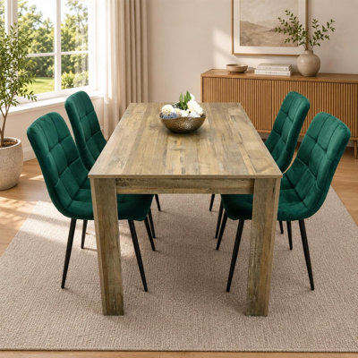 Dining Set of 4 Dining Table and 4 Velvet Chairs Dining Room Furniture