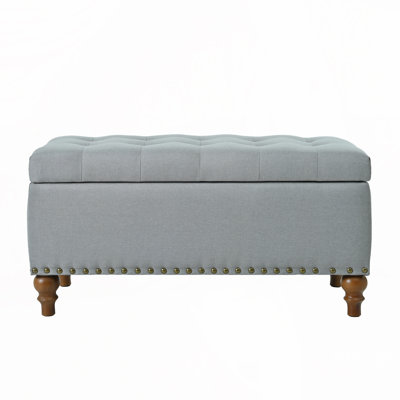 Ottoman storage bench, recessed support hinge top easy to open, rivet trim around, bedroom, entrance, living room, linen by Canora Grey