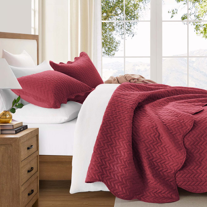 Embossed Microfiber Quilt Coverlet Set, Burgundy, Twin ( 66 Inc x 86 Inc )
