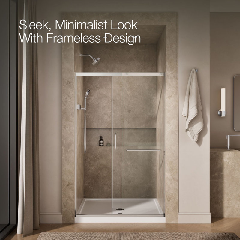 Elate Tall Sliding Shower Door, 75-1/2-In H X 50-1/4 - 53-5/8-In W, With Heavy 5/16-In Thick Crystal Clear Glass, Silver