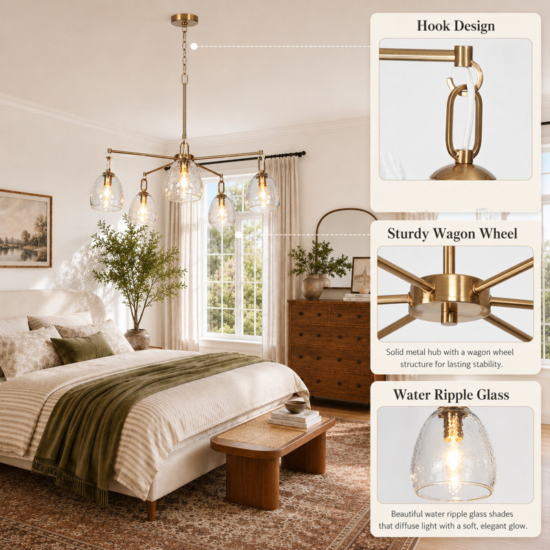 Cillin 5-Light Dimmable Wagon Wheel Chandelier