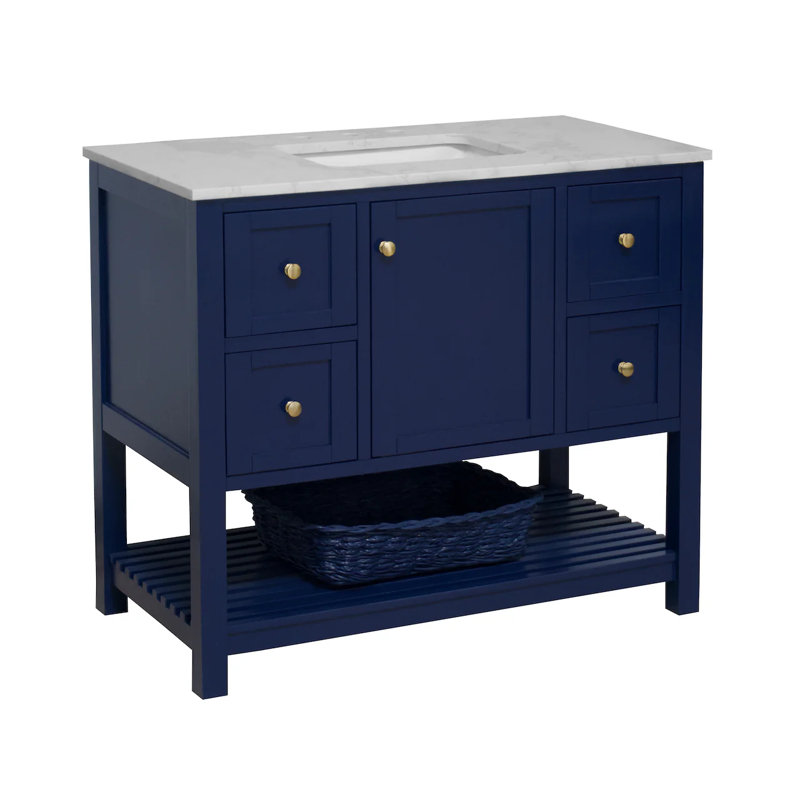 Binne 42" Single Bathroom Vanity Set, Royal Blue, Carrara Marble