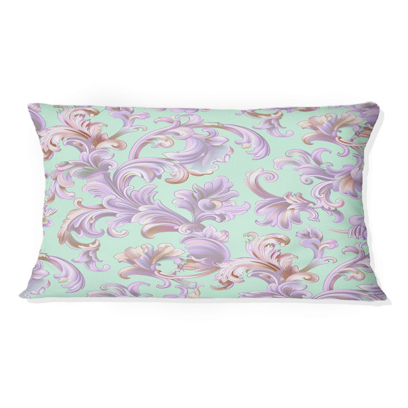 Coussin lombaire mauve, bleu et floral