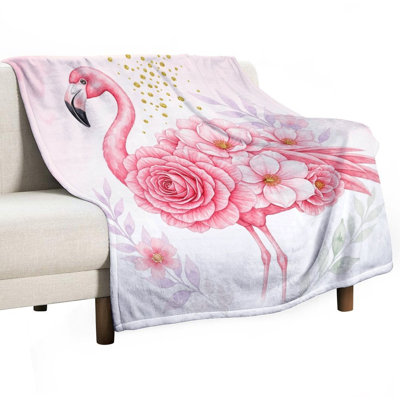 Pink Flamingo With(2) Luxury Flannel Throw Blanket, Soft Warm Fuzzy Blanket for Living Room Sofa Bed Home Decor