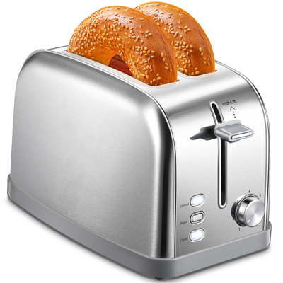 Retro 2 Slice Bagel Toaster, Extra Wide Slots, 7 Shade Settings with Defrost/Bagel/Cancel Functions, Removable Crumb Tray, Stainless Steel Silver Retro Toaster for Kitchen