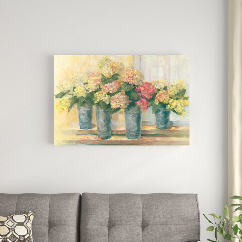 «Hydrangea Bouquets» par Carol Rowan, reproduction d'art sur toile tendue, H 24 po x l 36 po