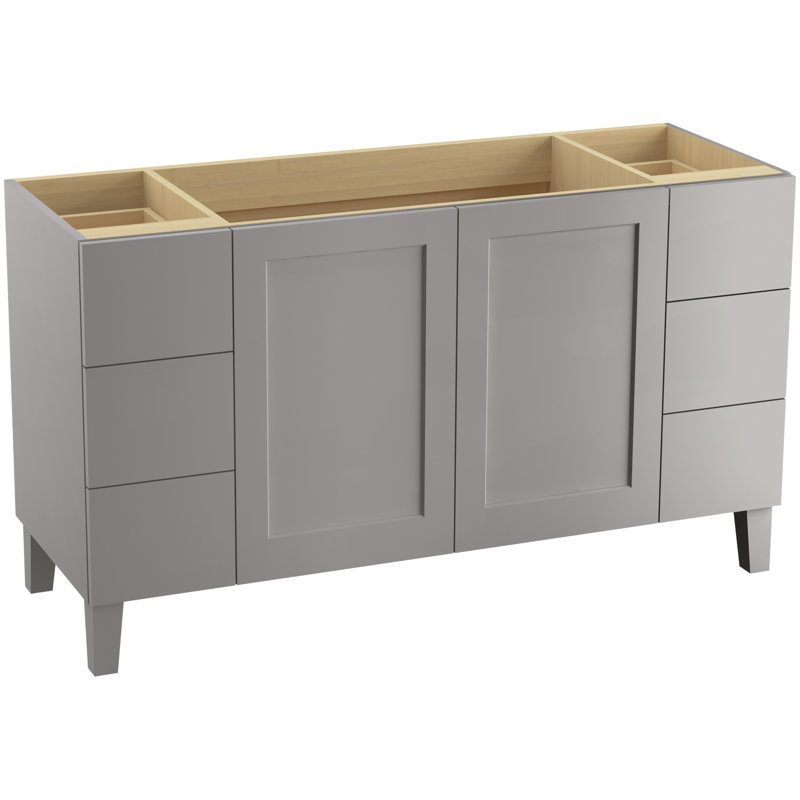 Poplin 60" Vanity Base Only with Furniture Legs, 2 Doors and 6 Drawers, Split Top Drawers, Mohair gris
