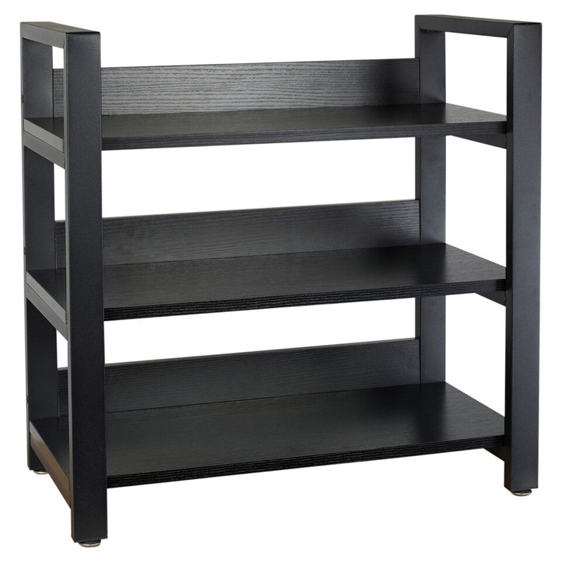 3 Tier Metal & Wood Shelf Shoe Multi Purpose Storage Display Racking Unit, Black