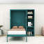 Lit escamotable simple en bois avec bureau extensible, armoire supérieure et tablettes-1242590493
