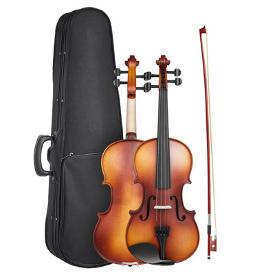 Violon 4/4 pour adultes, ensemble de violon violon pour débutants avec étui rigide, colophane, arc, repose-épaules, chevalet, cordes supplémentaires, instrument en bois massif professionnel (brun mat)