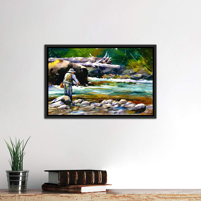 «Pêche», reproduction d'art encadrée, H 18 po x l 26 po x P 1,5 po, Cadre noir vieilli