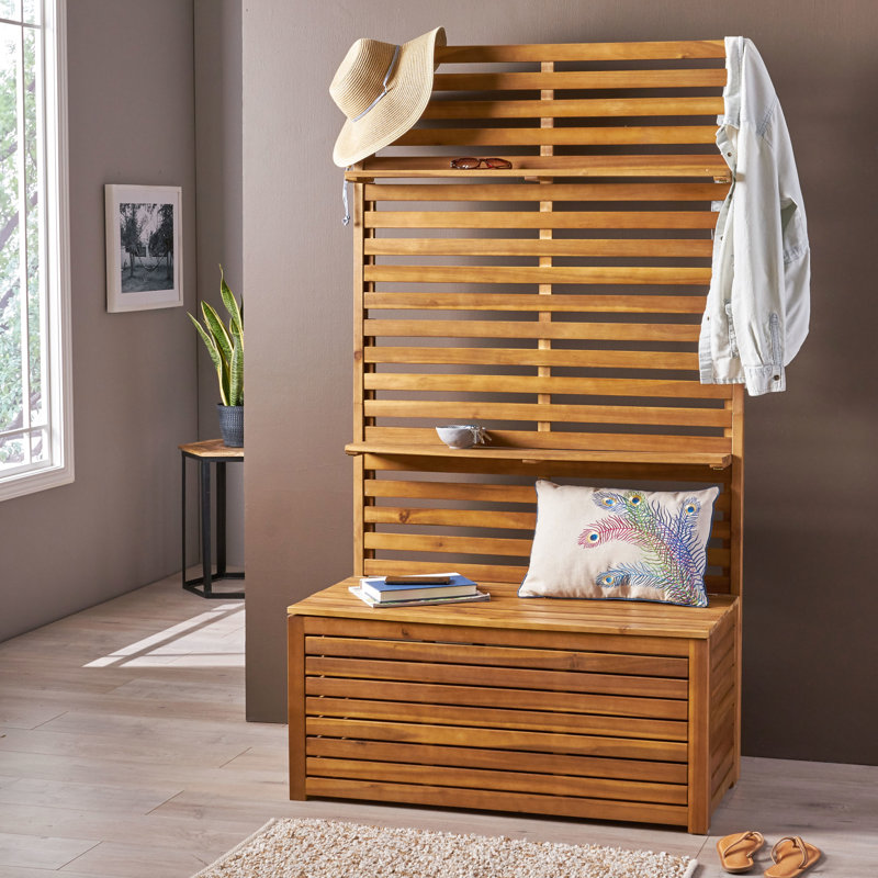 Banc de rangement en bois avec support - Rehaussez la couleur de votre entrée