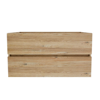 Meuble-lavabo mural en chêne brut de 91 cm (36 po), double tiroir, style moderne du milieu du siècle, matériau de qualité E1, finition laquée à base d'eau E0, poignée dissimulée, fermeture amortie silencieuse, 27,4 kg (60,53 lb), poids total 150 kg (330 lb)