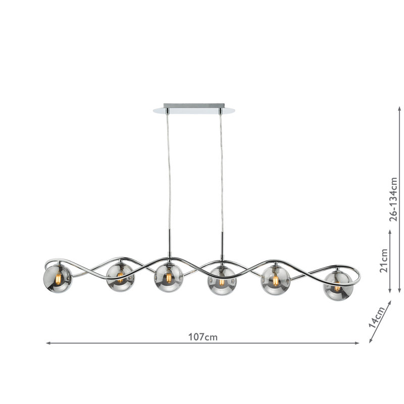 Axenia 6 - Light Kitchen Island Pendant, Polished Chrome, Smoked