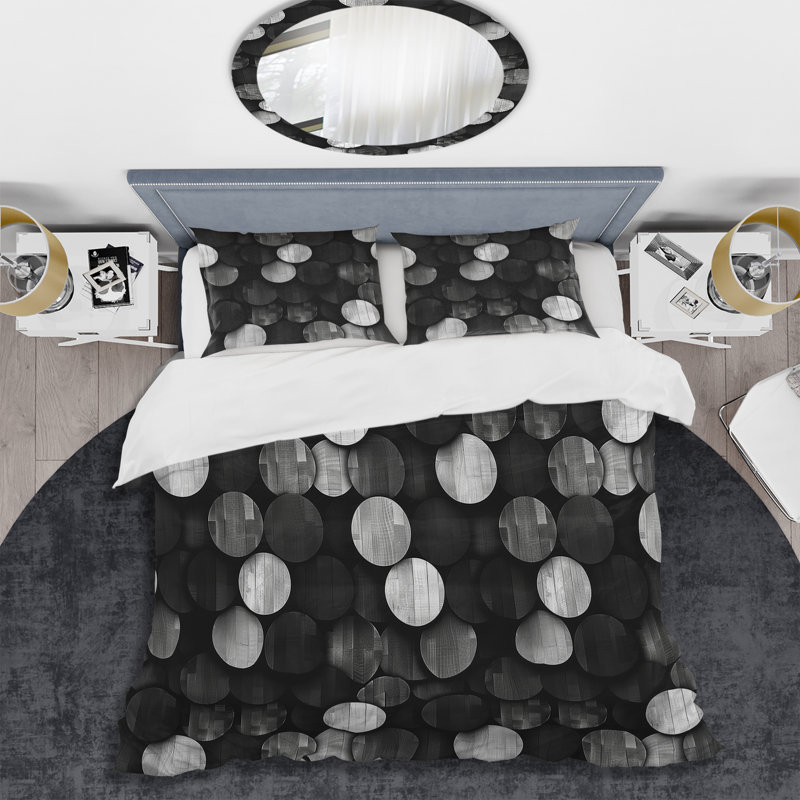 Grey Black Modern Circles II - Modern Duvet Cover Set, King Duvet Cover + 2 King Shams
