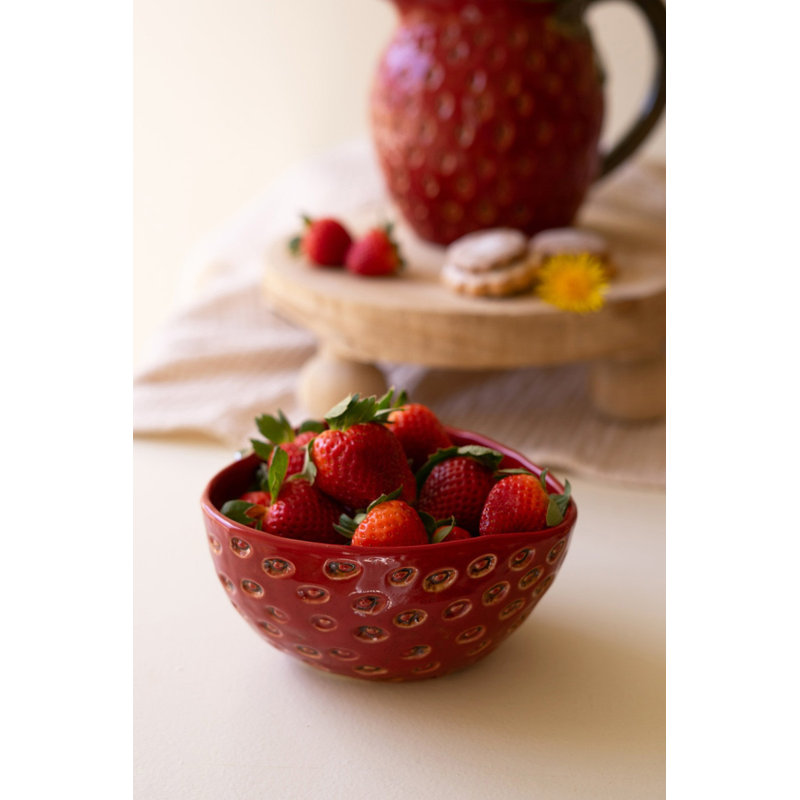  Bol décoratif en céramique avec plateau de service fraise rouge et vert