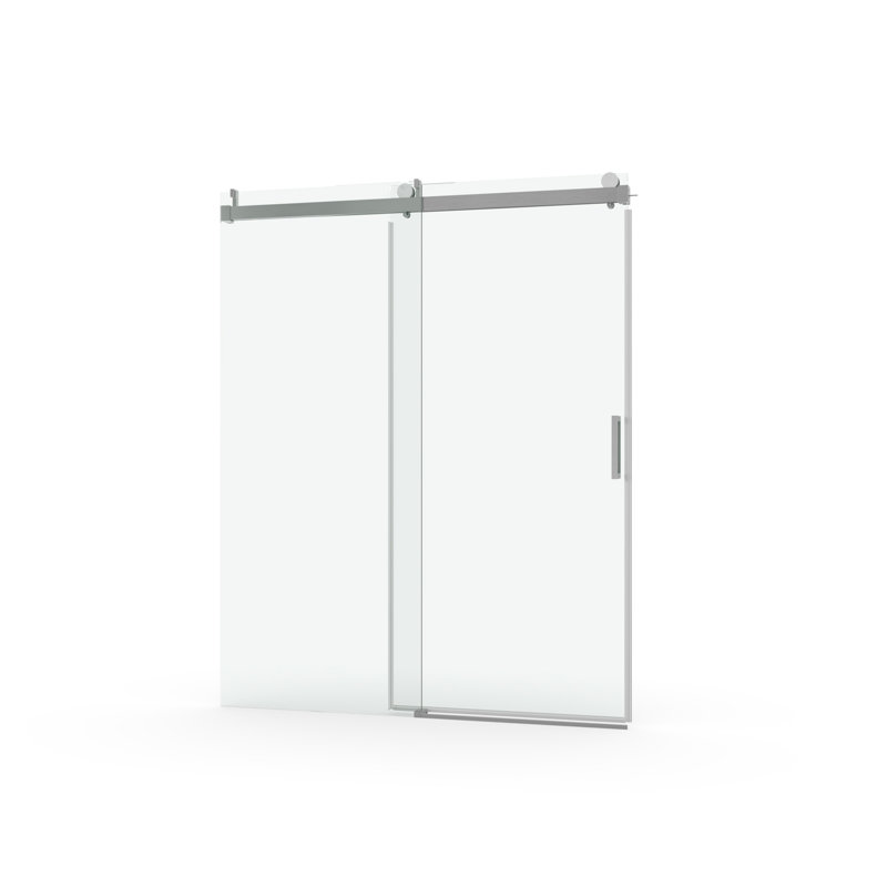 Porte de douche coulissante simple sans cadre à fermeture en douceur de 56 à 60 po x H 76 po, verre trempé de 1/4 po (6 mm) avec revêtement antidéflagrant par livraison express, chrome