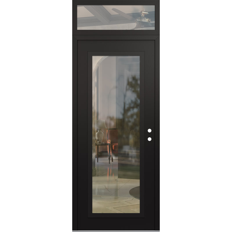 Porte d'entrée avant pré-suspendue Panel1 panneau noir acier / noir avec traverse, Gauche, Clair