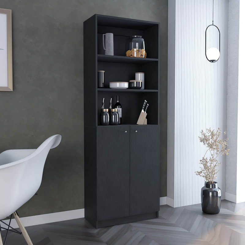 Home 2-Door Bookcase, Modern Storage Unit With Dual Doors And Multi-Tier Shelves, Black