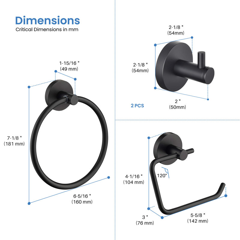 Circular 4 - Piece Bathroom Hardware Set, Matte Black