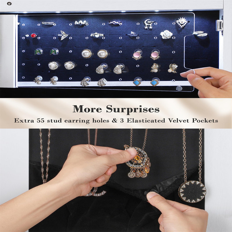 Coffret à bijoux compact, de style moderne et rétro, fixé à la porte / au mur, Blanc