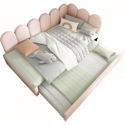 Upholstered Daybed with Pull-Out Trundle and Metal Slats for Adults and Kids by Mercer41