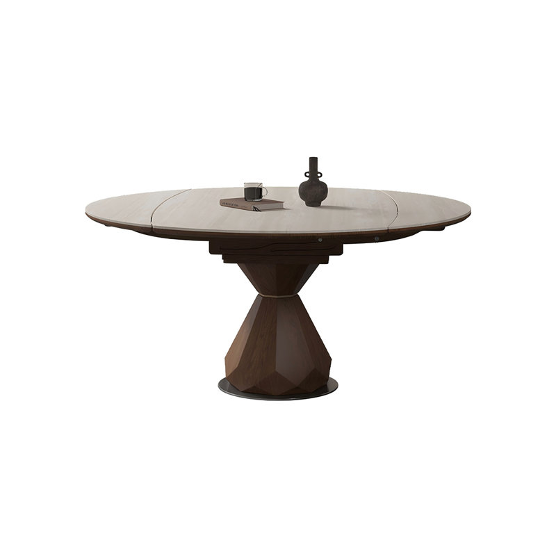 Table de salle à manger en fritté massif et bois manufacturé en acier inoxydable blanc et brun