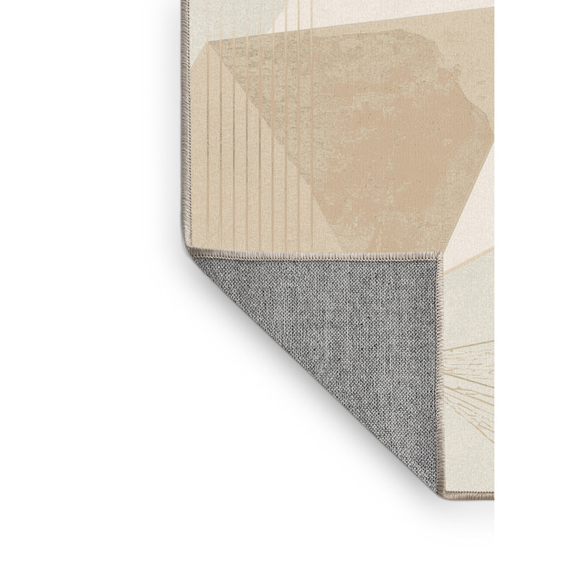 Machine Washable Pascasio Mint Minimalist Geometric Rug in Beige – Beige Binding, 6' Square