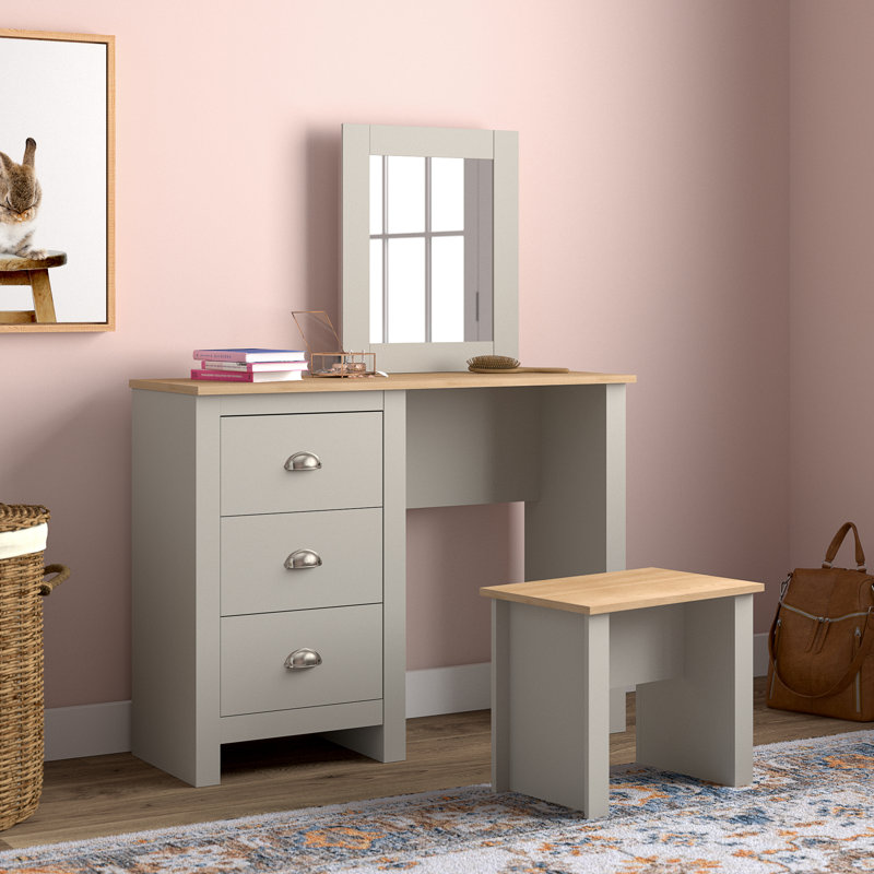 Gia Dressing Table with Mirror, Grey