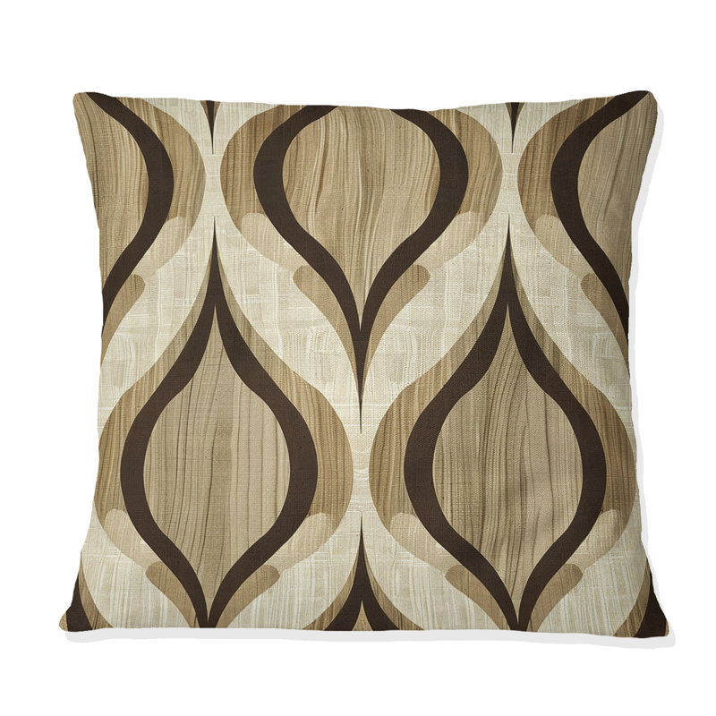 Coussin Brown Ogee Print II - Mid-Century, H 16 po x l 16 po