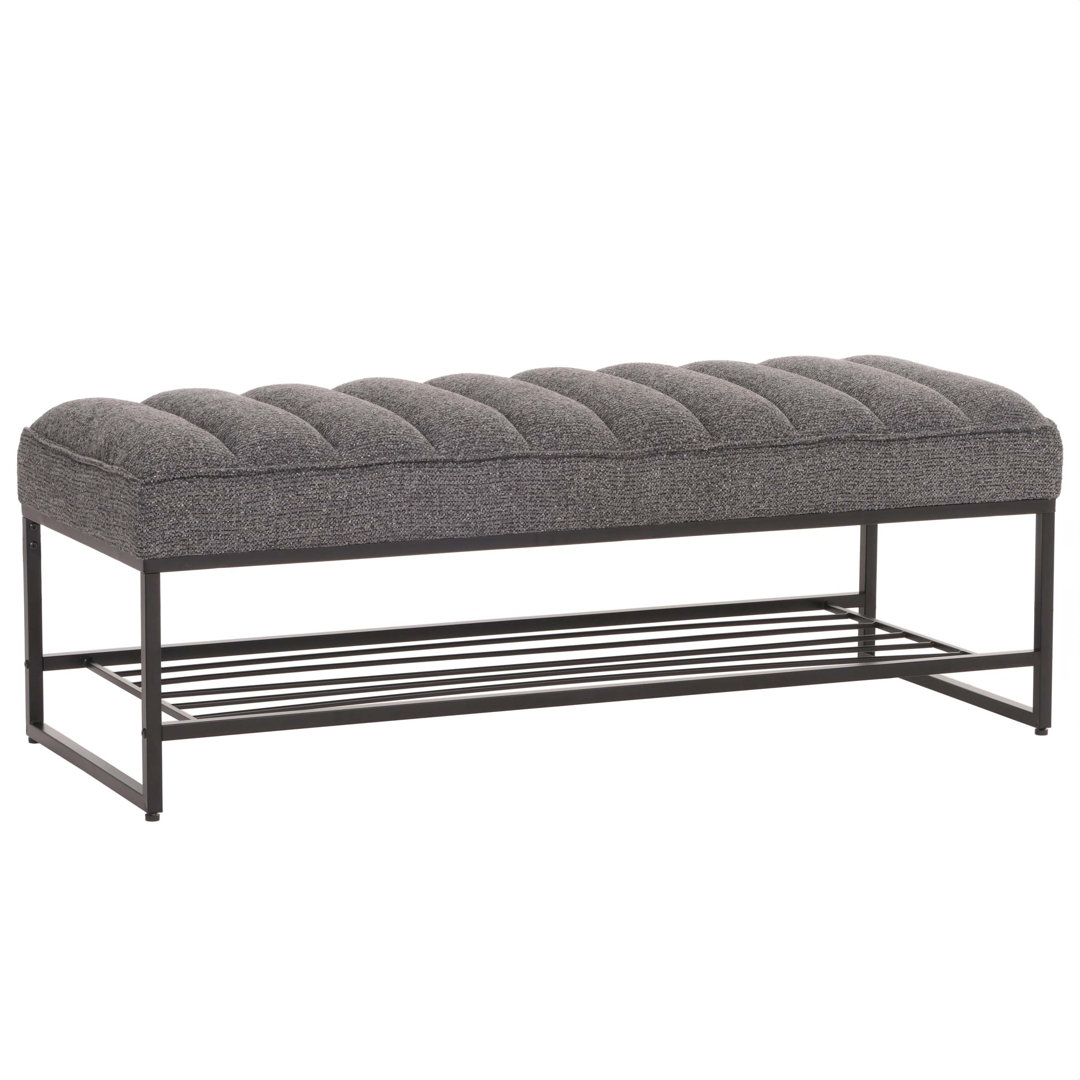 Sitzbank MCW-N68 mit Schuhablage, Bank Polsterbank Garderobenbank, Stoff Chenille Metall 130cm