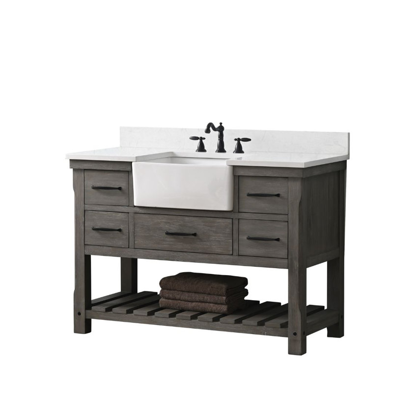 Meuble-lavabo simple 48 po Curiel, Gris patiné / noir mat