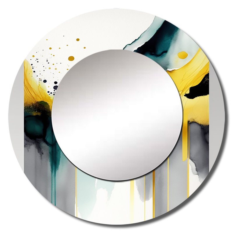 Philipine Abstract Transitional Shapes II - grand miroir à formes abstraites, miroir mural décoratif rond blanc, impression sur métal