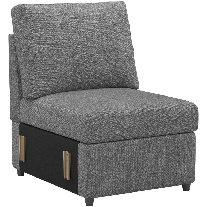 Rafael Armless Chair Single Seat Module For Modular Sectional Sofa, Light Grey Chenille