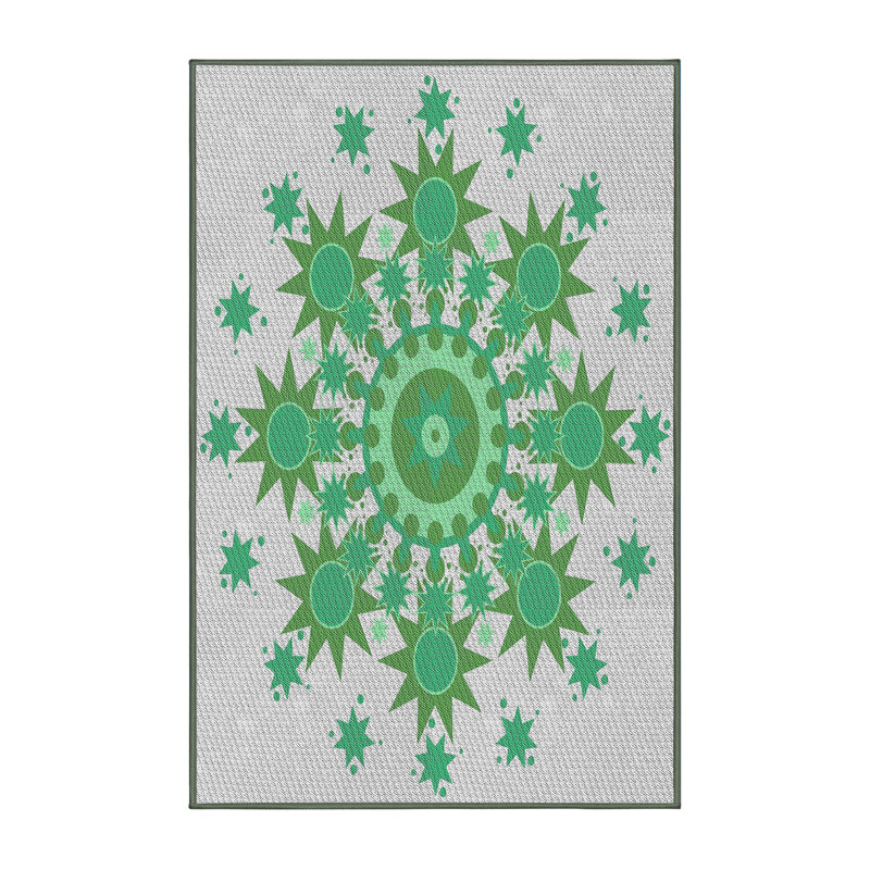 Laine tissée à la main orientale en laine et polyester vert/gris Tapis décoratif, Rectangle 2 pi x 3 pi