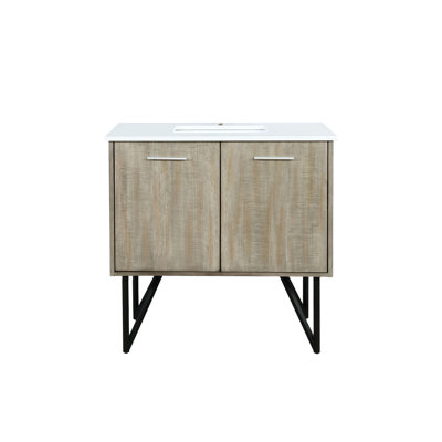 Meuble-lavabo rustique en acacia 36 po X P 20 po D, avec plateau en quartz blanc