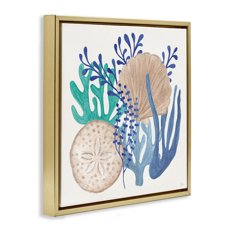  Coastal Sea Life Floater Canvas Wall Art by Veronique Charron, 18" H x 18" W, Cadre flottant métallique doré