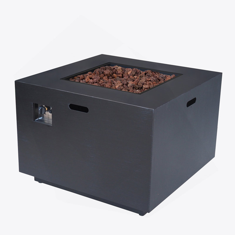 Outdoor Patio Propane Fire Pit 24'' H X 33'' W Square Iron Gas-Burning Fire Pit - 50,000 BTU, Tank In Side, Dark Grey
