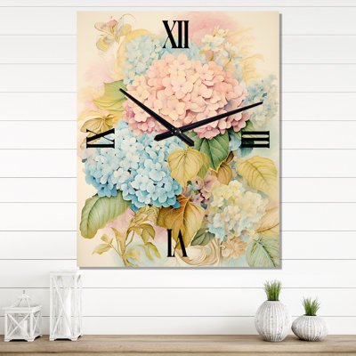 Retro Hydrangea Bouquet In Pink - Hydrangea Wall Clock Oversized