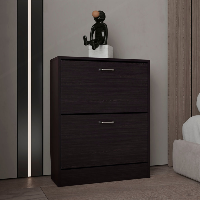 Étagère à chaussures à deux portes avec tablettes réglables, rangement moderne, Noir