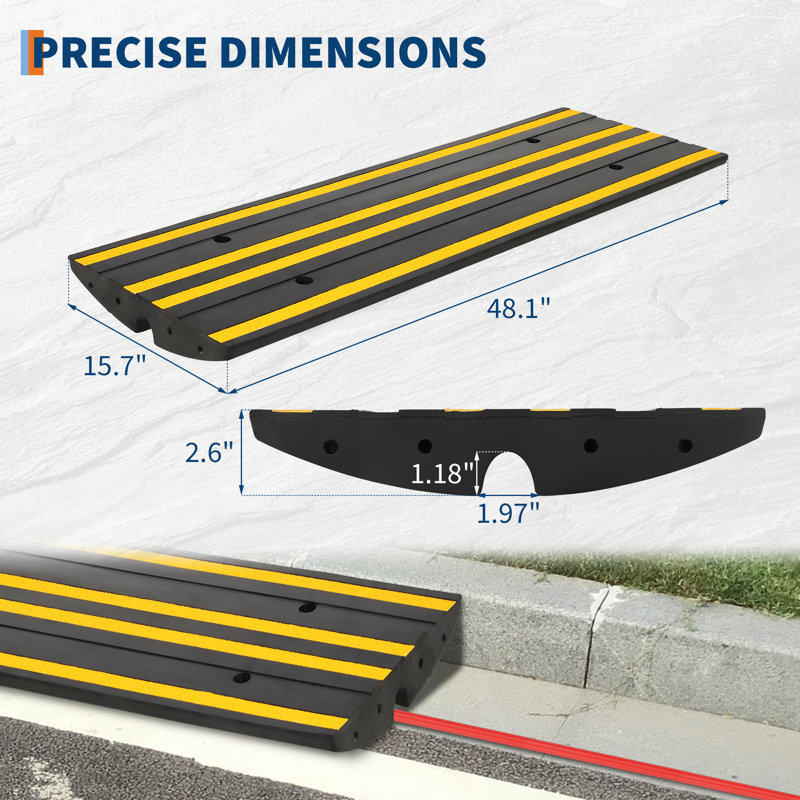 Rampes d'allée en caoutchouc robustes 48 po, rampes à seuil bas avec canaux d'eau pour voitures, camions et fauteuils roulants, entrées de garage et solutions de pente d'allée