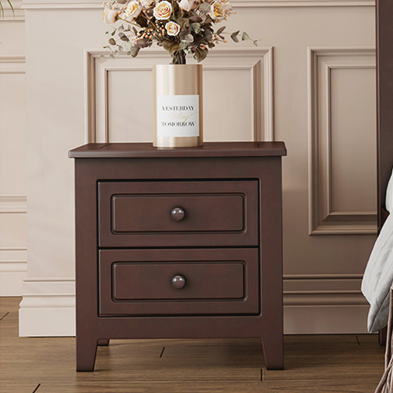 Table de chevet rétro à 2 tiroirs avec design classique pour chambre à coucher, solution compacte et durable, Noyer