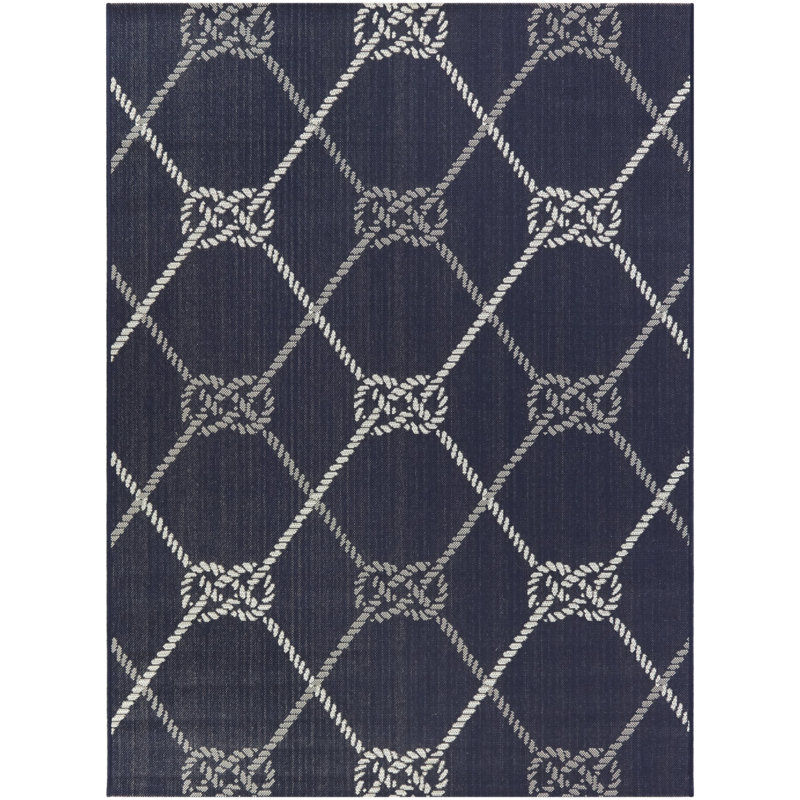 Tapis intérieur / extérieur bleu marine Wynne, Rectangle 5 pi 3 po x 7 pi