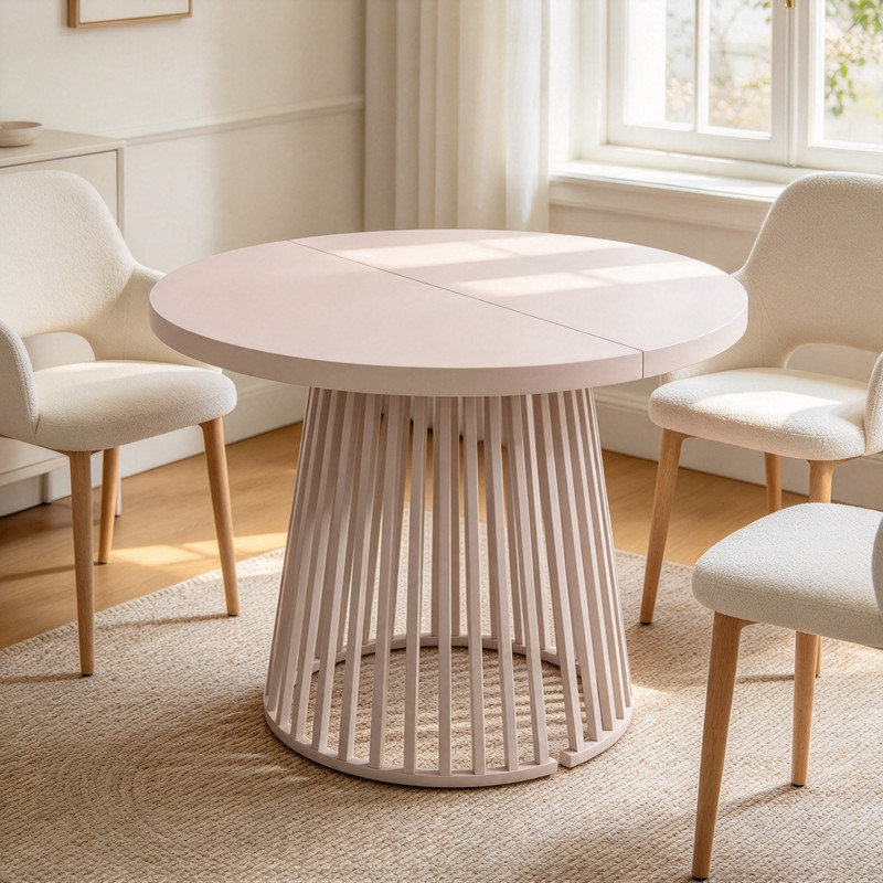 Extendable Round Dining Table for 4–8 People, 100/138/176 x 100 cm, Round to Oval Kitchen Table with 3 cm Thick Tabletop & Metal Pedestal Base, cashmere