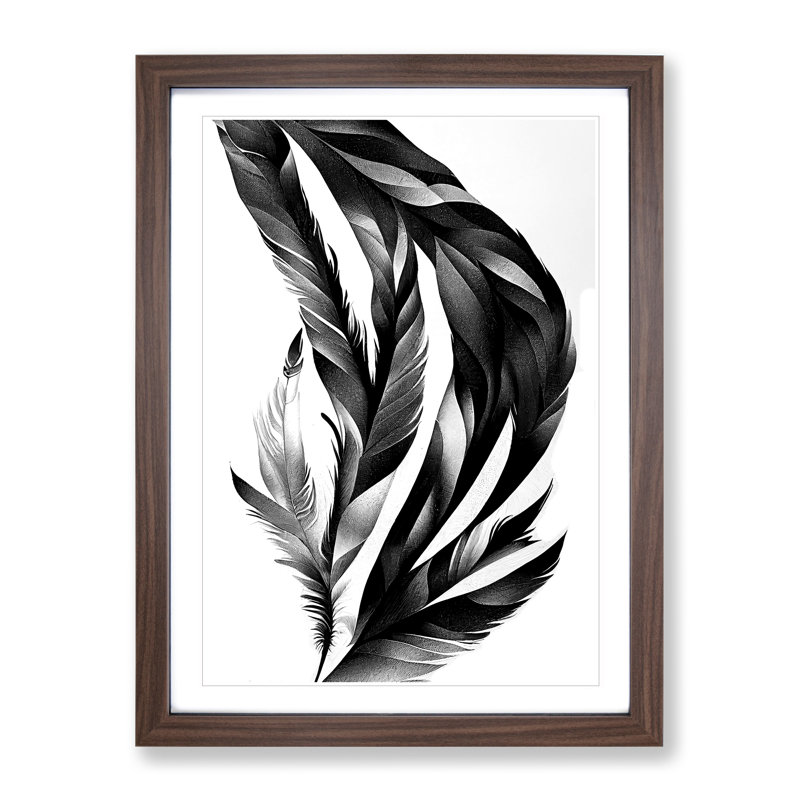 Monochrome Feathers No.2 - Wrapped Canvas Print, 46cm H x 34cm W x 2cm D, Walnut Framed