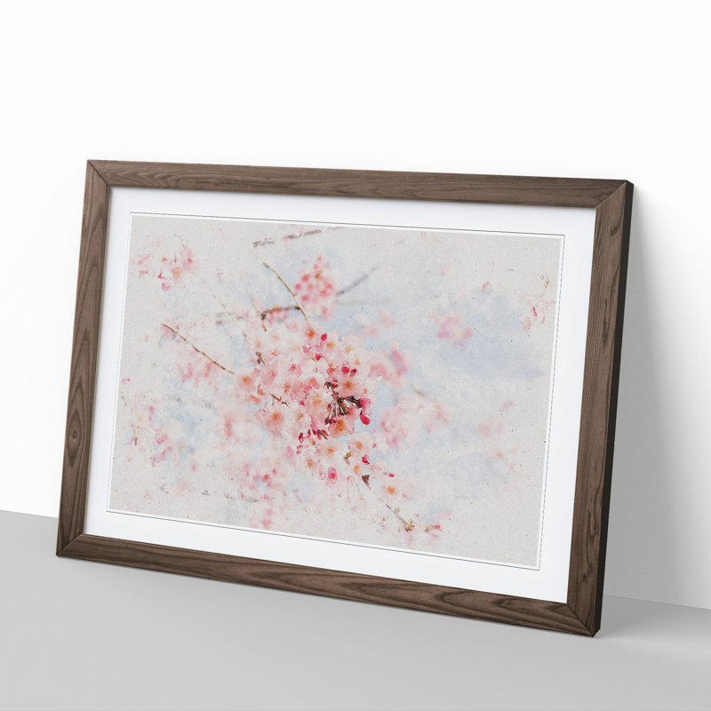 Pink Cherry Blossom Flowers Vol.9 - Picture Frame Graphic Art, 36cm H x 48cm W x 2cm D, Walnut Framed